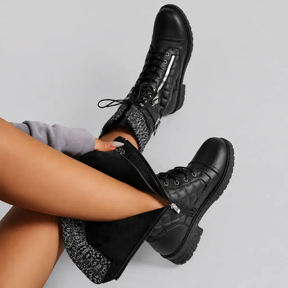 EKON Women’s Knit-Cuff Quilted Biker Boots