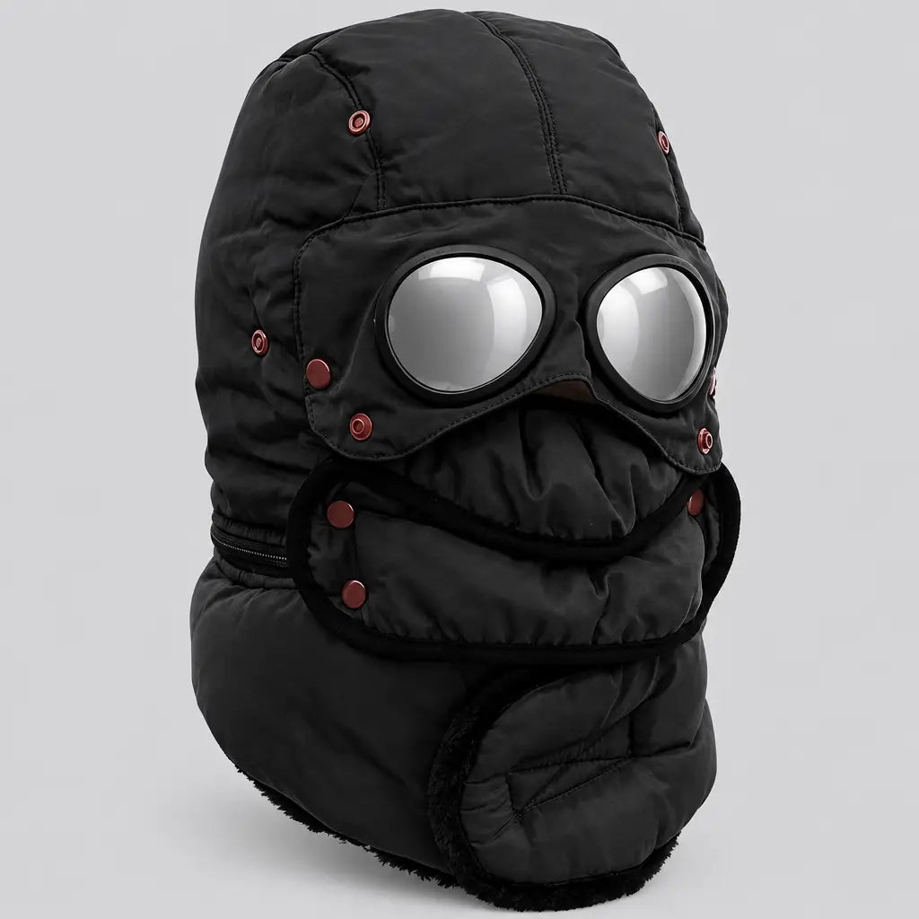 EKON Aviator Winter Hat & Face Mask Black