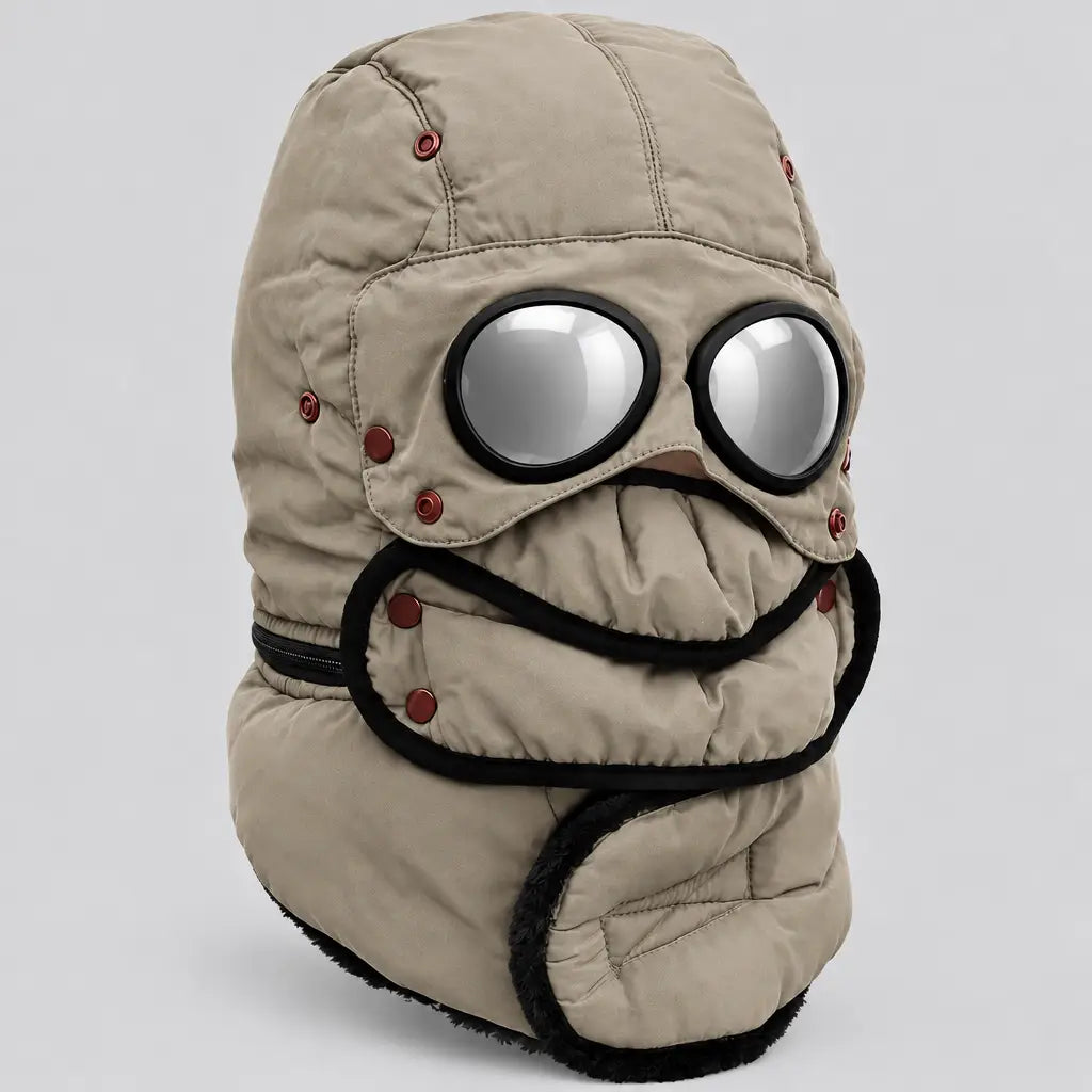 EKON Aviator Winter Hat & Face Mask Khaki