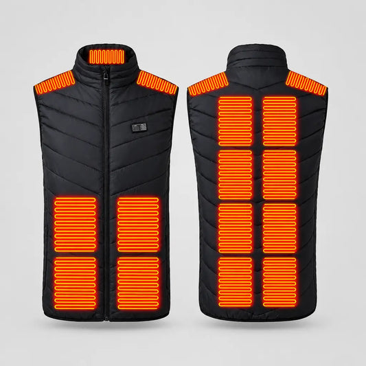 EKON Chevron-Quilted 17-Zone Heated Vest Black
