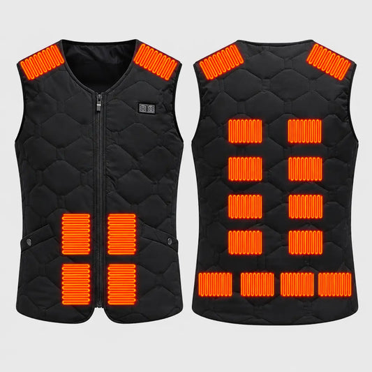 EKON HexQuilt Heated V-Neck Vest Black