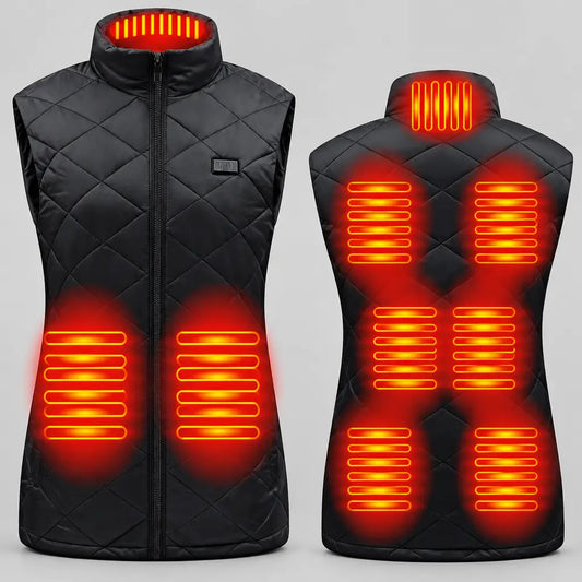 EKON Women’s Diamond-Quilted 8-Zone Heated Vest Black