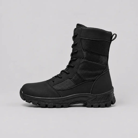 EKON Sculpted-Toe Lace-Up Biker Boots Black