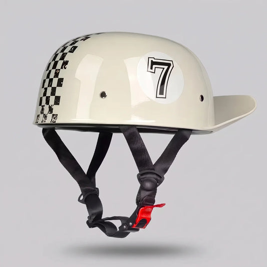 EKON Cream Vintage Racing Half Helmet XL