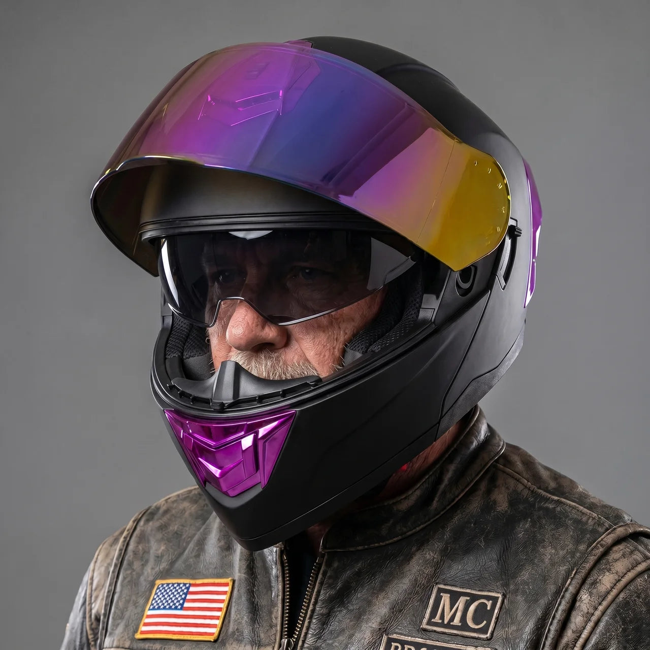 EKON Purple Iridescent Modular Helmet