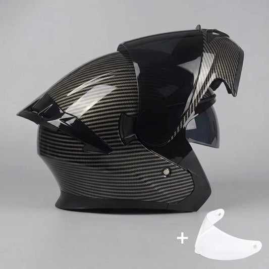 EKON Brown Carbon-Style Modular Riding Helmet
