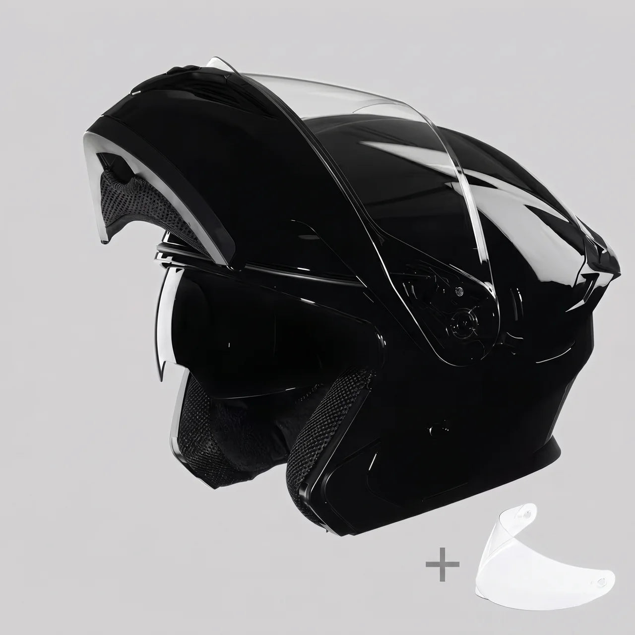 EKON Gloss Black Modular Riding Helmet XL
