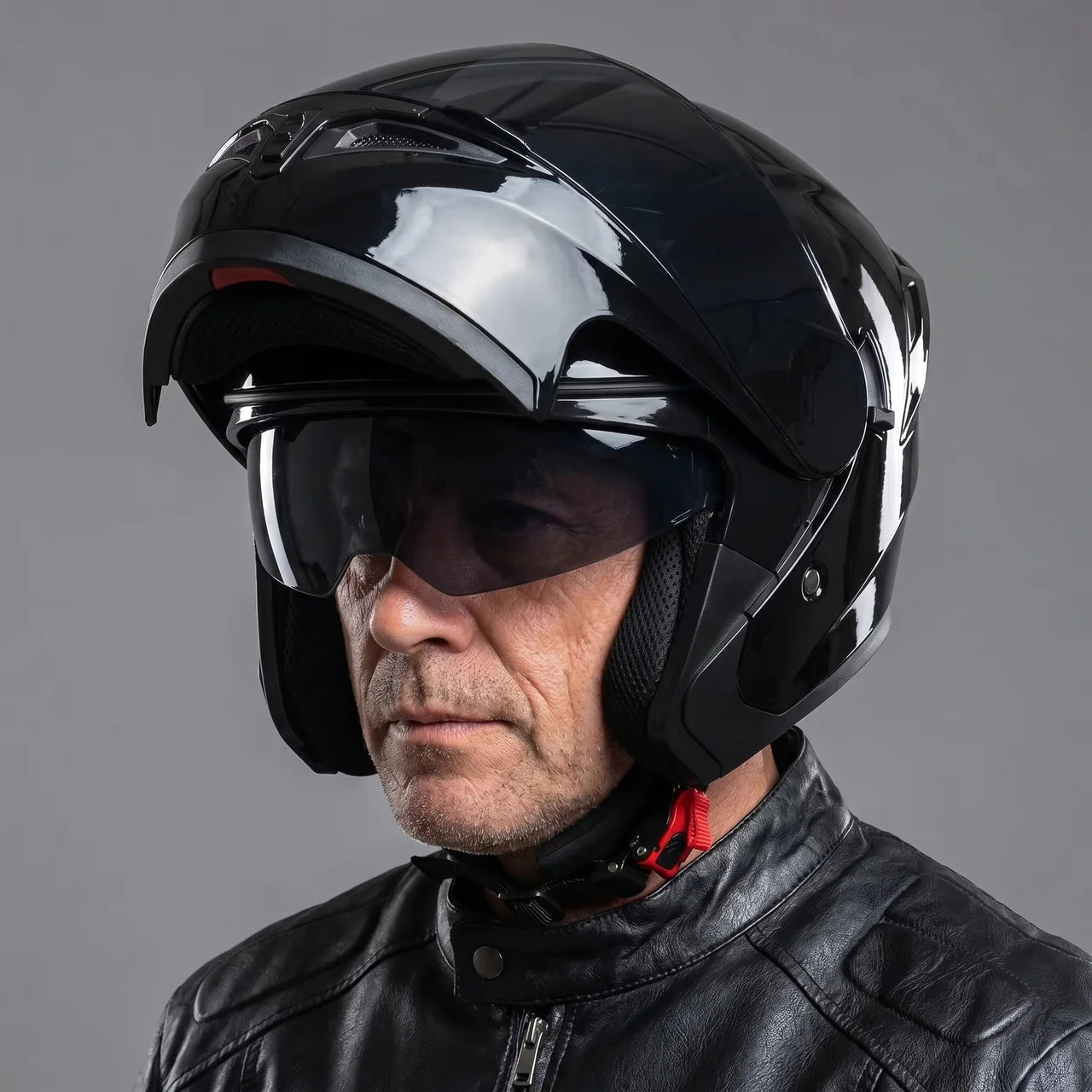 EKON Gloss Black Modular Riding Helmet