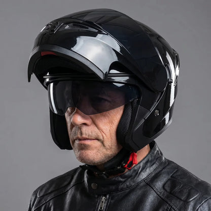 EKON Gloss Black Modular Riding Helmet