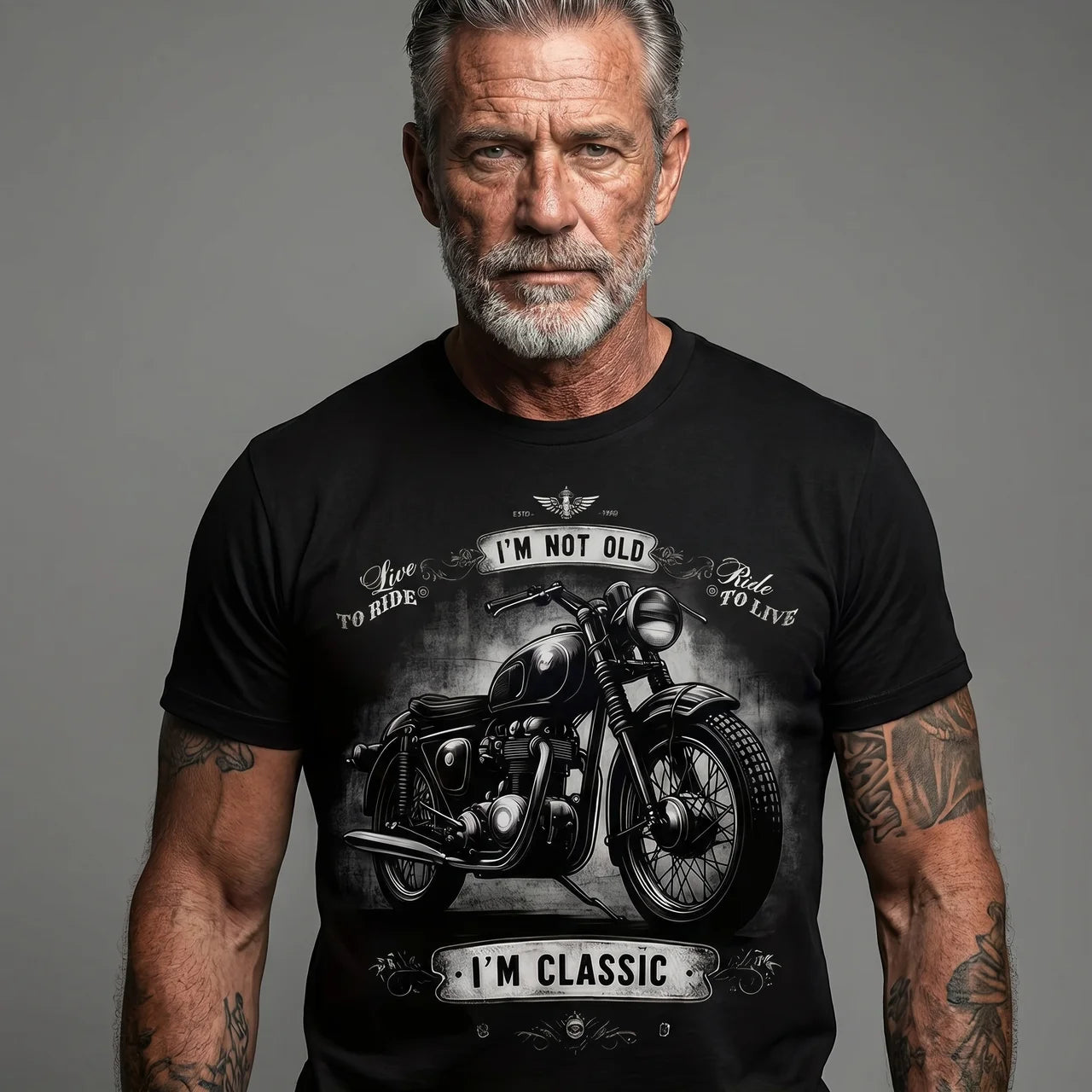 EKON Retro Rider Black Motorcycle T-Shirt