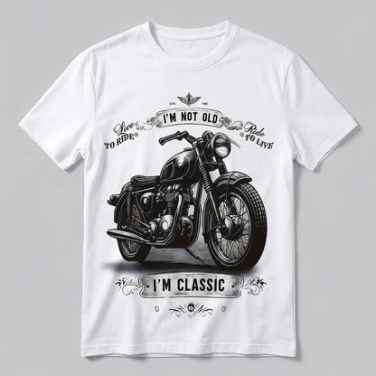 EKON Retro Motorcycle Rider White T-Shirt