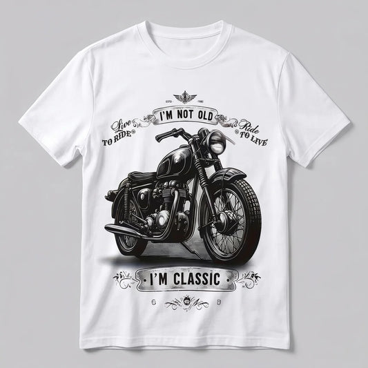 EKON Retro Motorcycle Rider White T-Shirt