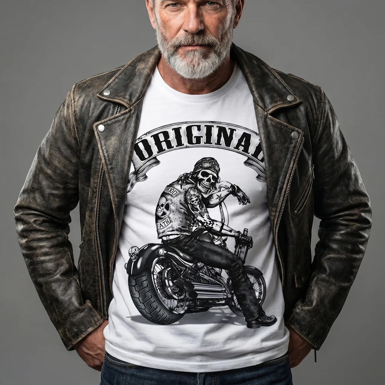 EKON Original Biker Skull Graphic T-Shirt