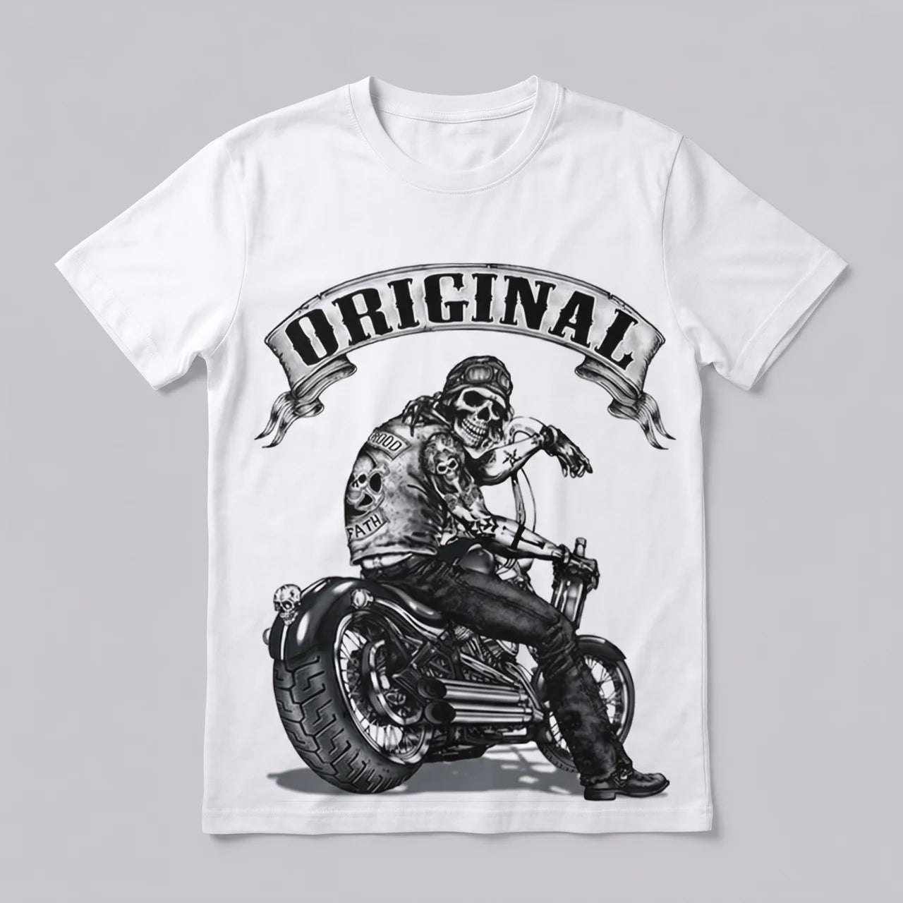 EKON Original Biker Skull Graphic T-Shirt
