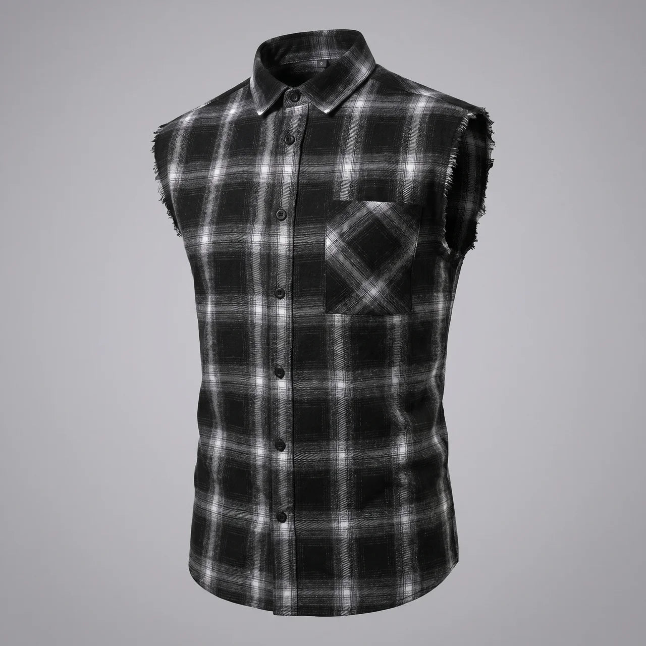 EKON Plaid Cutoff Shirt Black Plaid