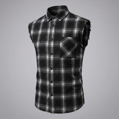 EKON Plaid Cutoff Shirt Black Plaid