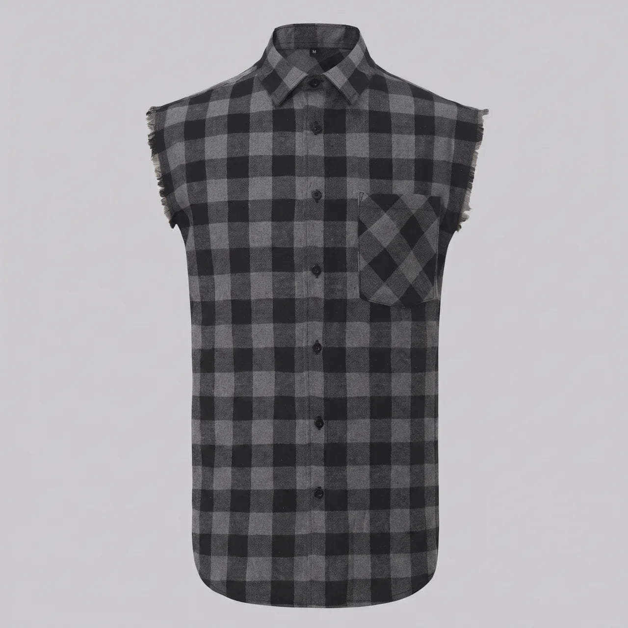 EKON Plaid Cutoff Shirt Grey Plaid