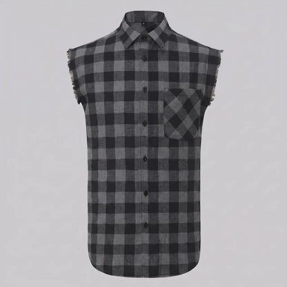 EKON Plaid Cutoff Shirt Grey Plaid