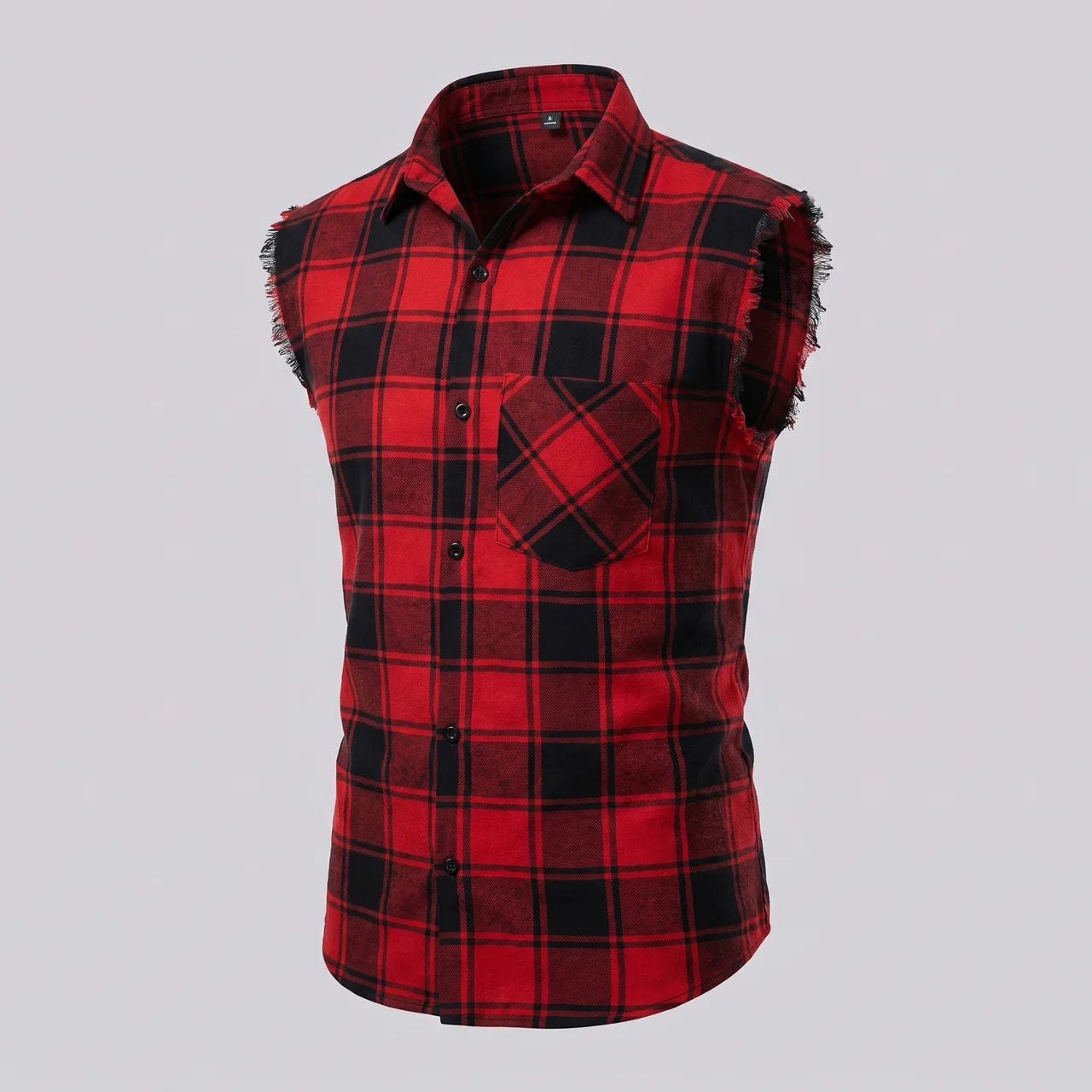 EKON Plaid Cutoff Shirt Red Plaid