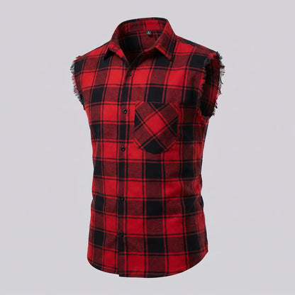 EKON Plaid Cutoff Shirt Red Plaid