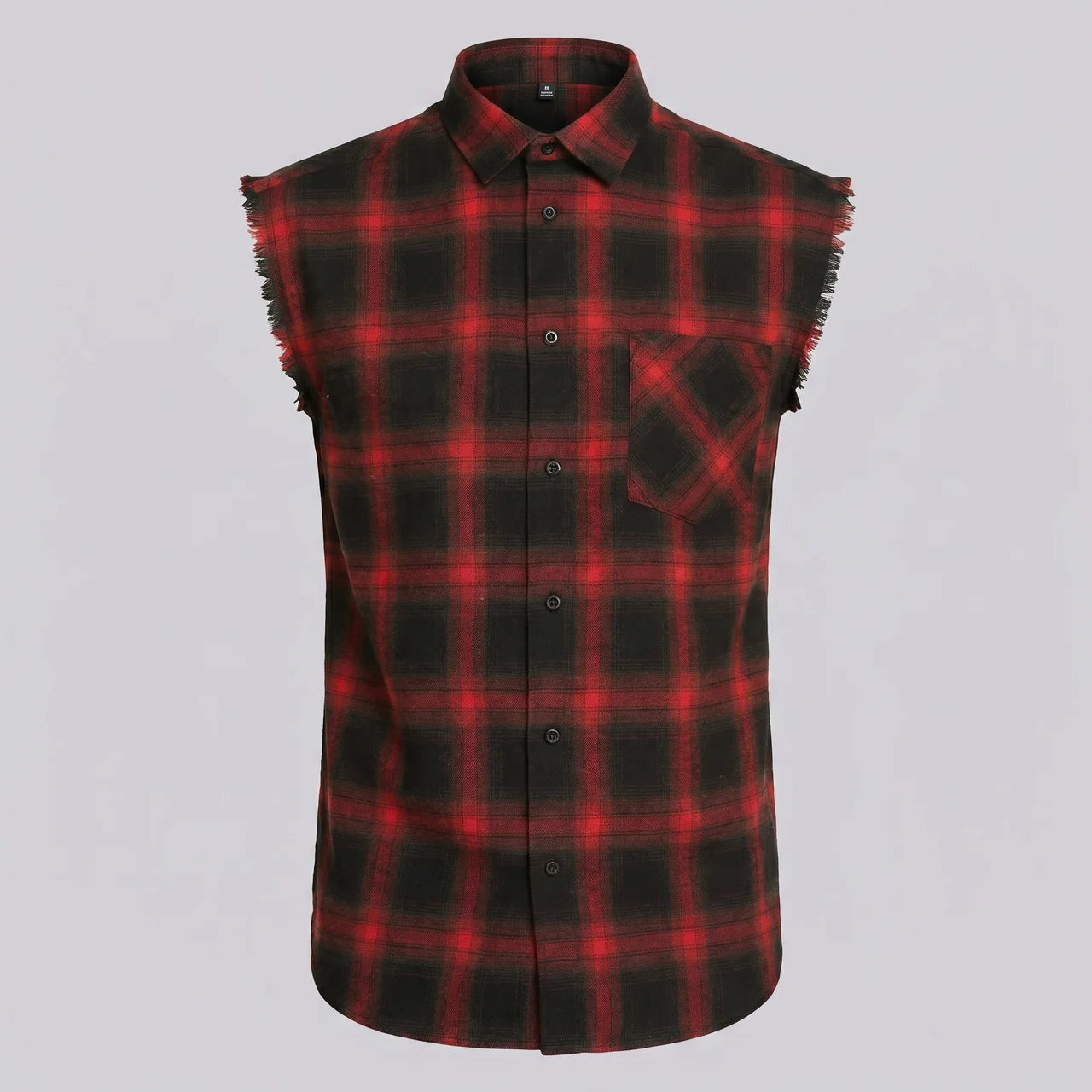 EKON Plaid Cutoff Shirt Dark Red Plaid