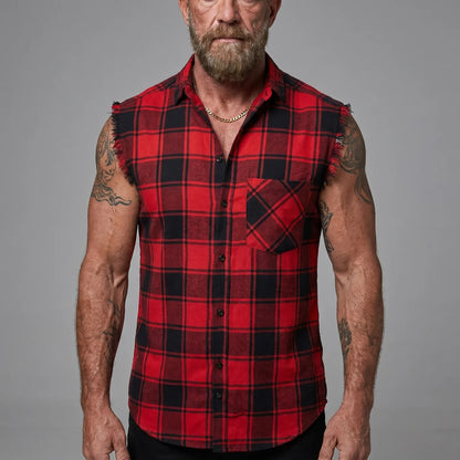 EKON Plaid Cutoff Shirt