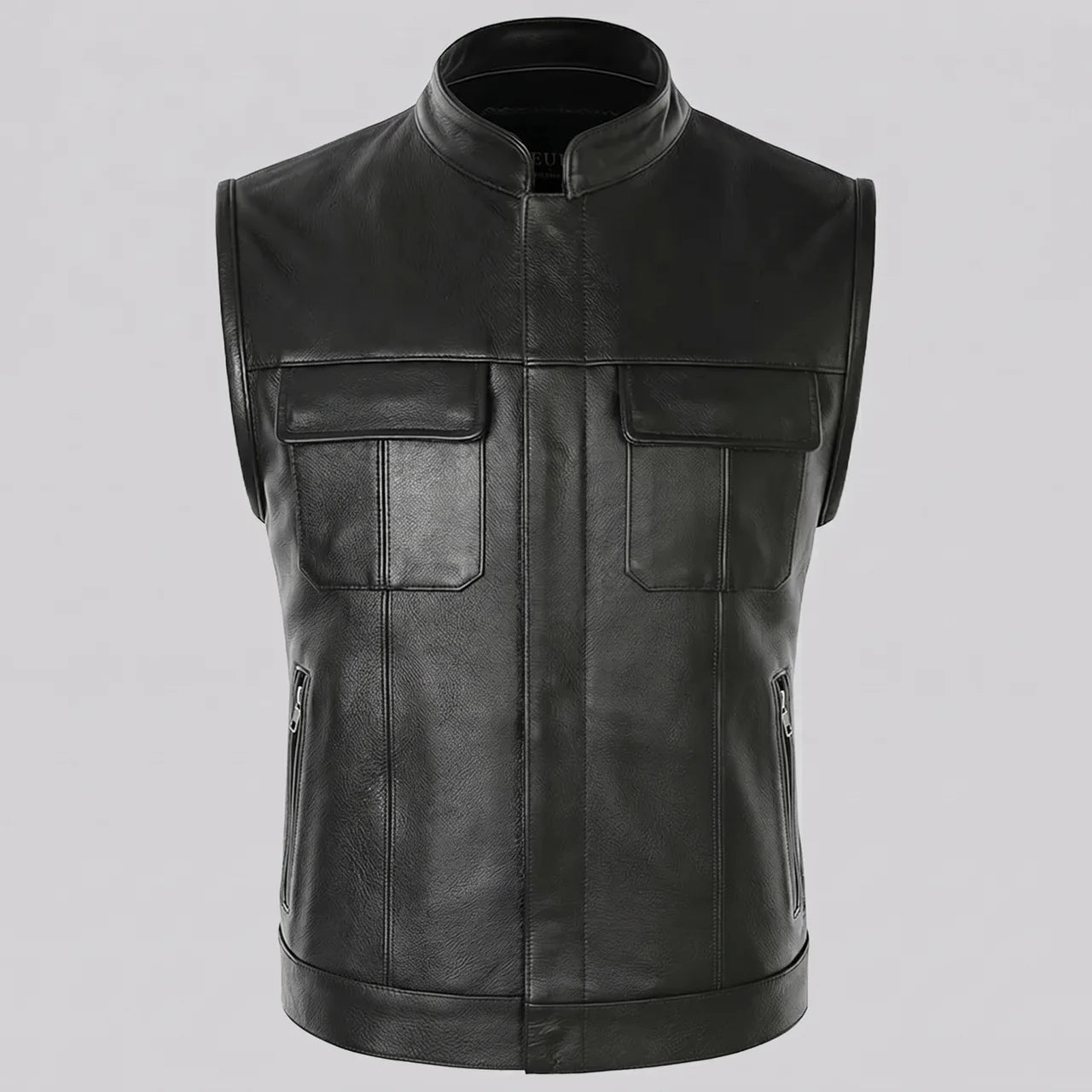 EKON Stand Collar Leather Biker Vest 6XL