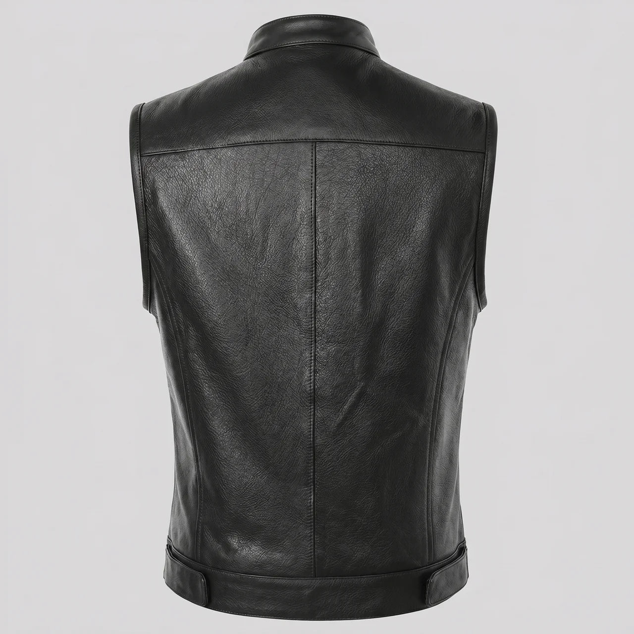 EKON Stand Collar Leather Biker Vest