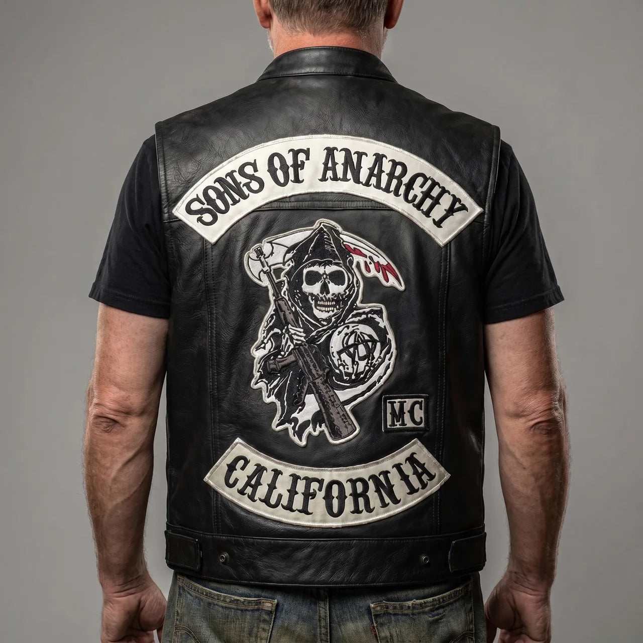 EKON Skull Patch Biker Vest