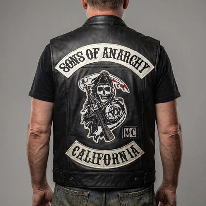 EKON Skull Patch Biker Vest
