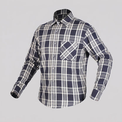 EKON Plaid Protective Biker Shirt Blue