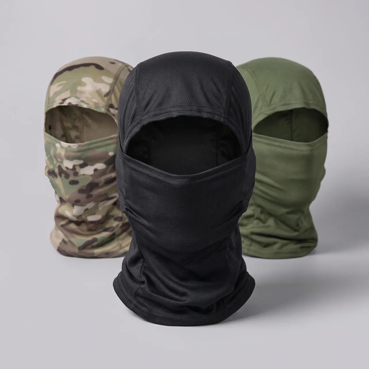 EKON Breathable Full Face Motorcycle Balaclava 3-Pack Black + Army Green + Camouflage 3-Pack