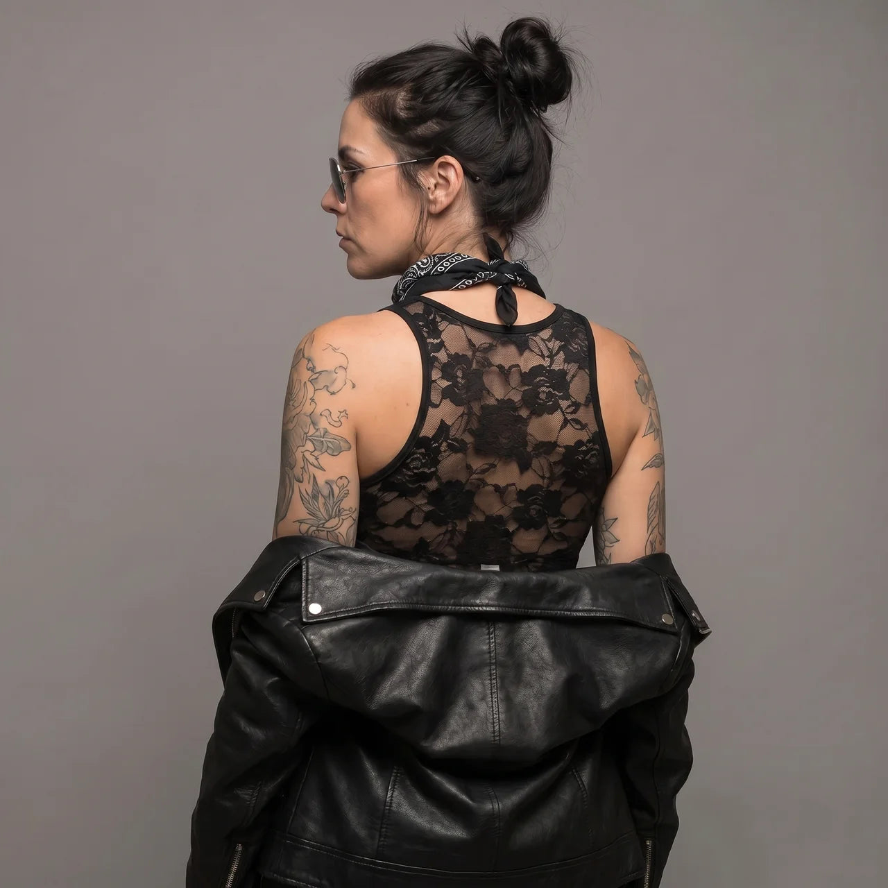 EKON Vintage Lace Biker Tank Top