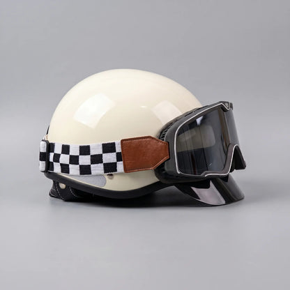 EKON Cream Vintage Racing Half Helmet