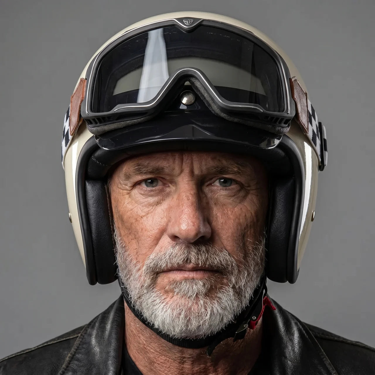 EKON Cream Vintage Racing Half Helmet