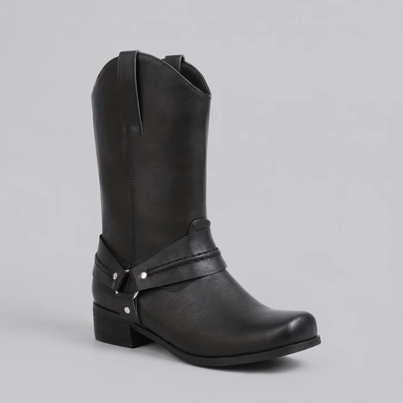 EKON Women's Western Moto Mid-Calf Boots Black