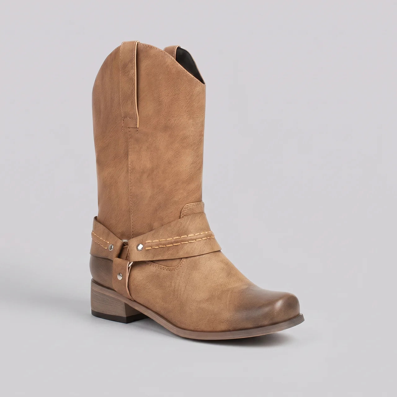 EKON Women's Western Moto Mid-Calf Boots Brown