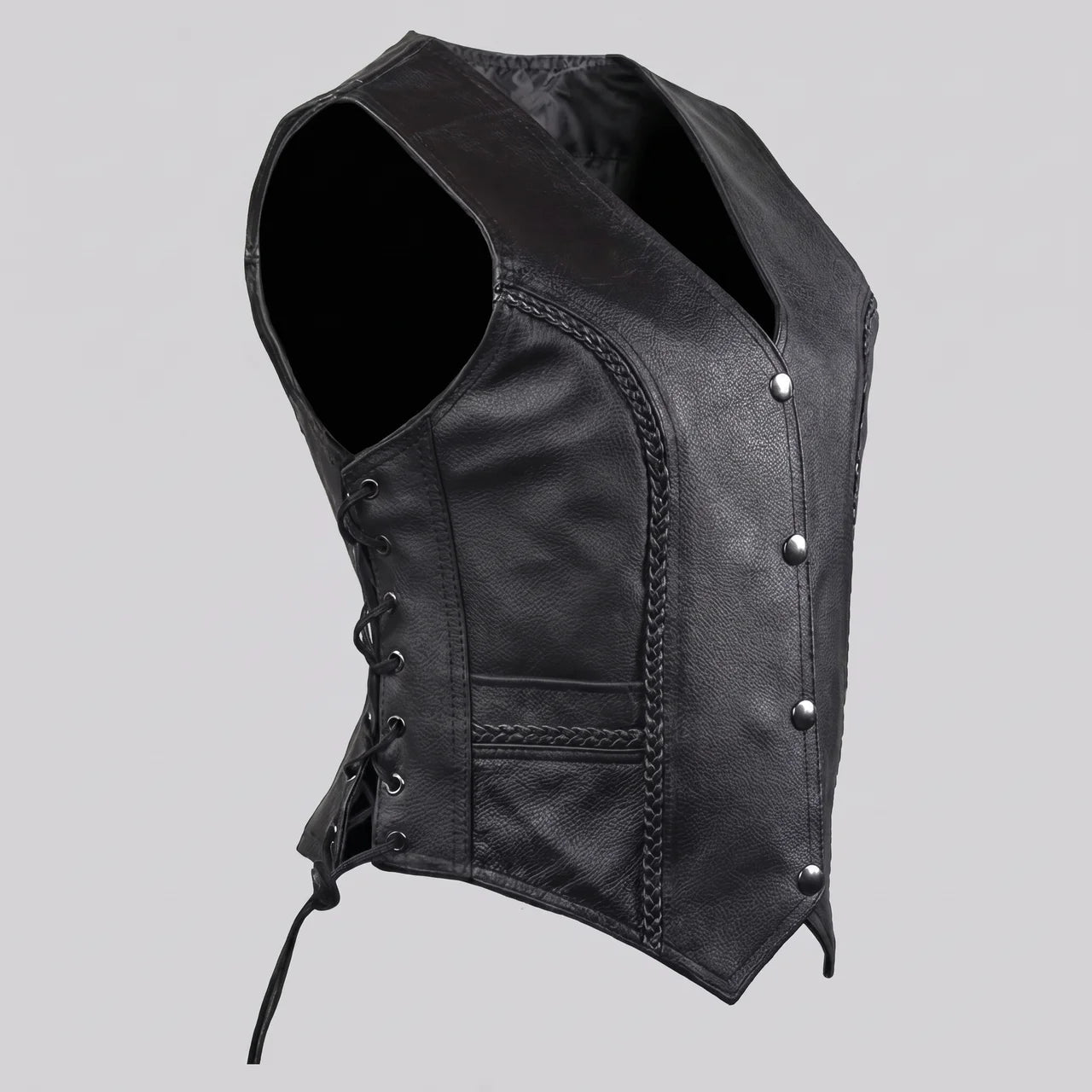 EKON Women's Lace-Up Leather Moto Vest