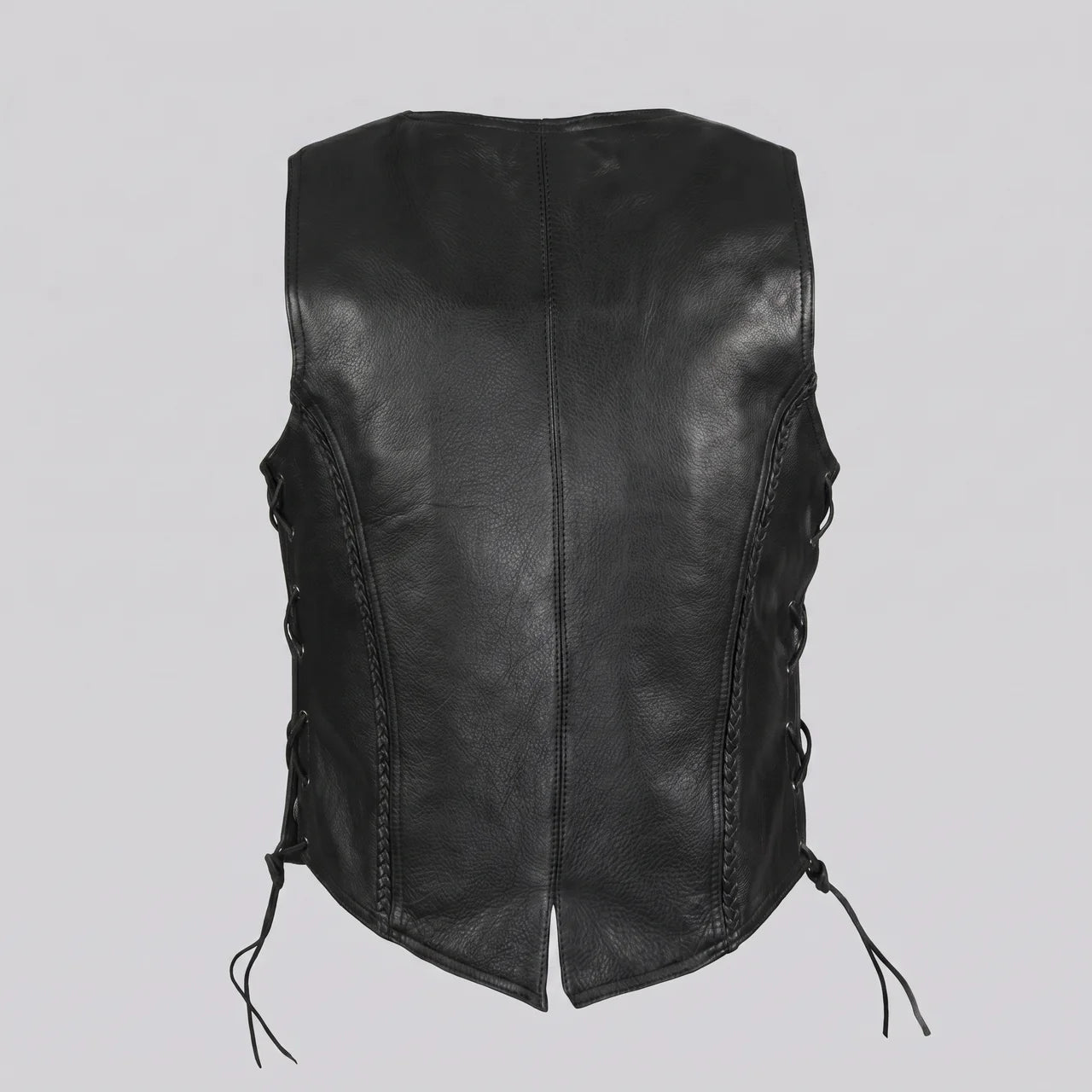 EKON Women's Lace-Up Leather Moto Vest