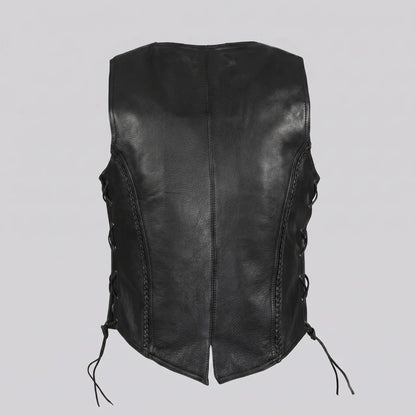 EKON Women's Lace-Up Leather Moto Vest