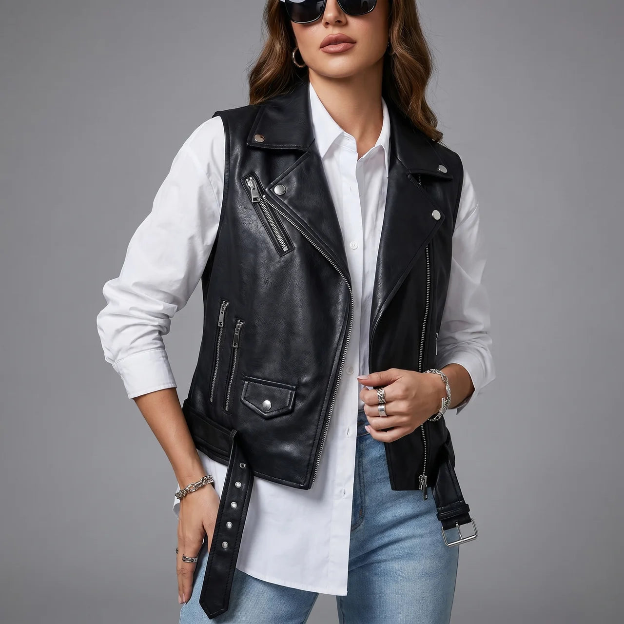 EKON Women's Belted Moto Vest