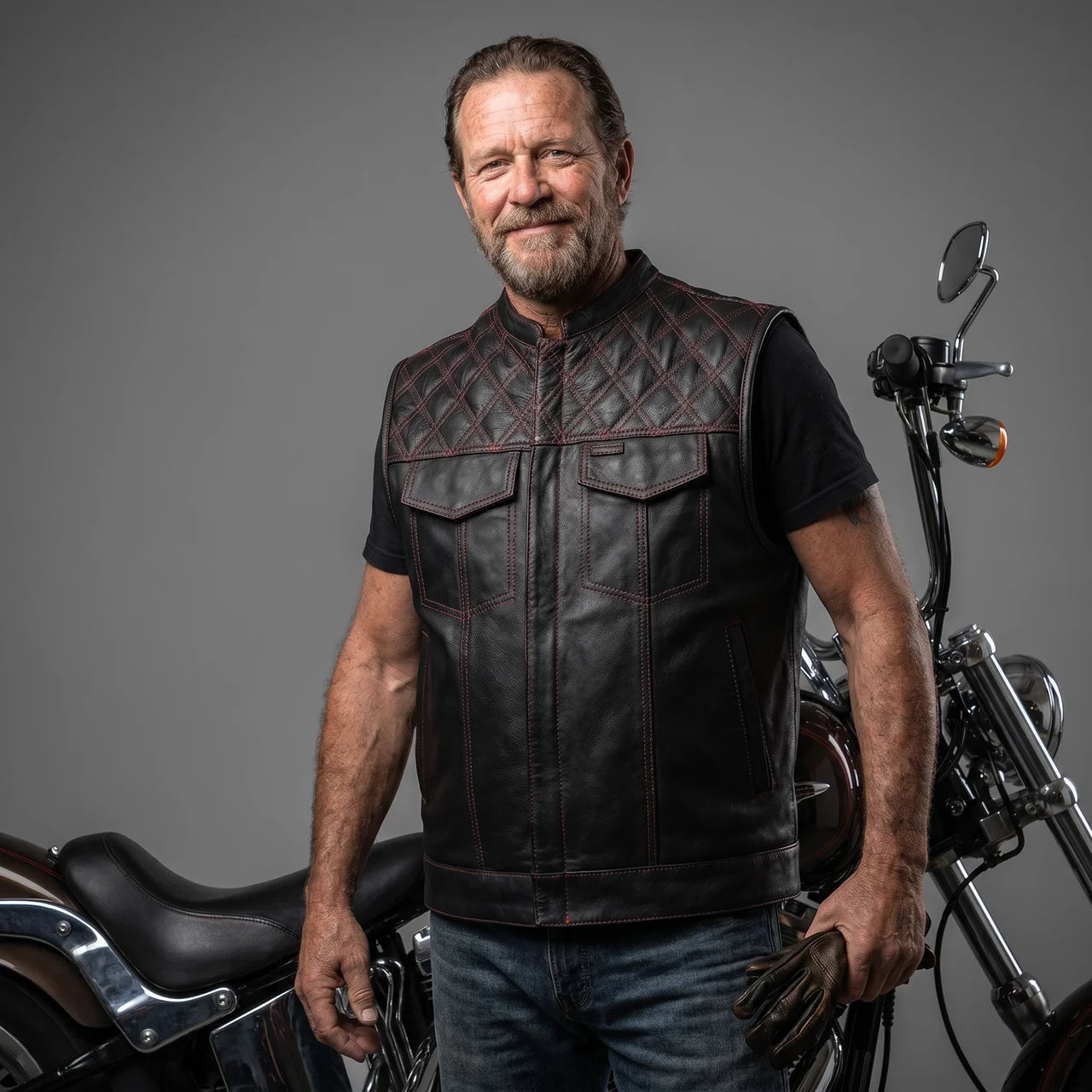 EKON Redline Leather Moto Vest