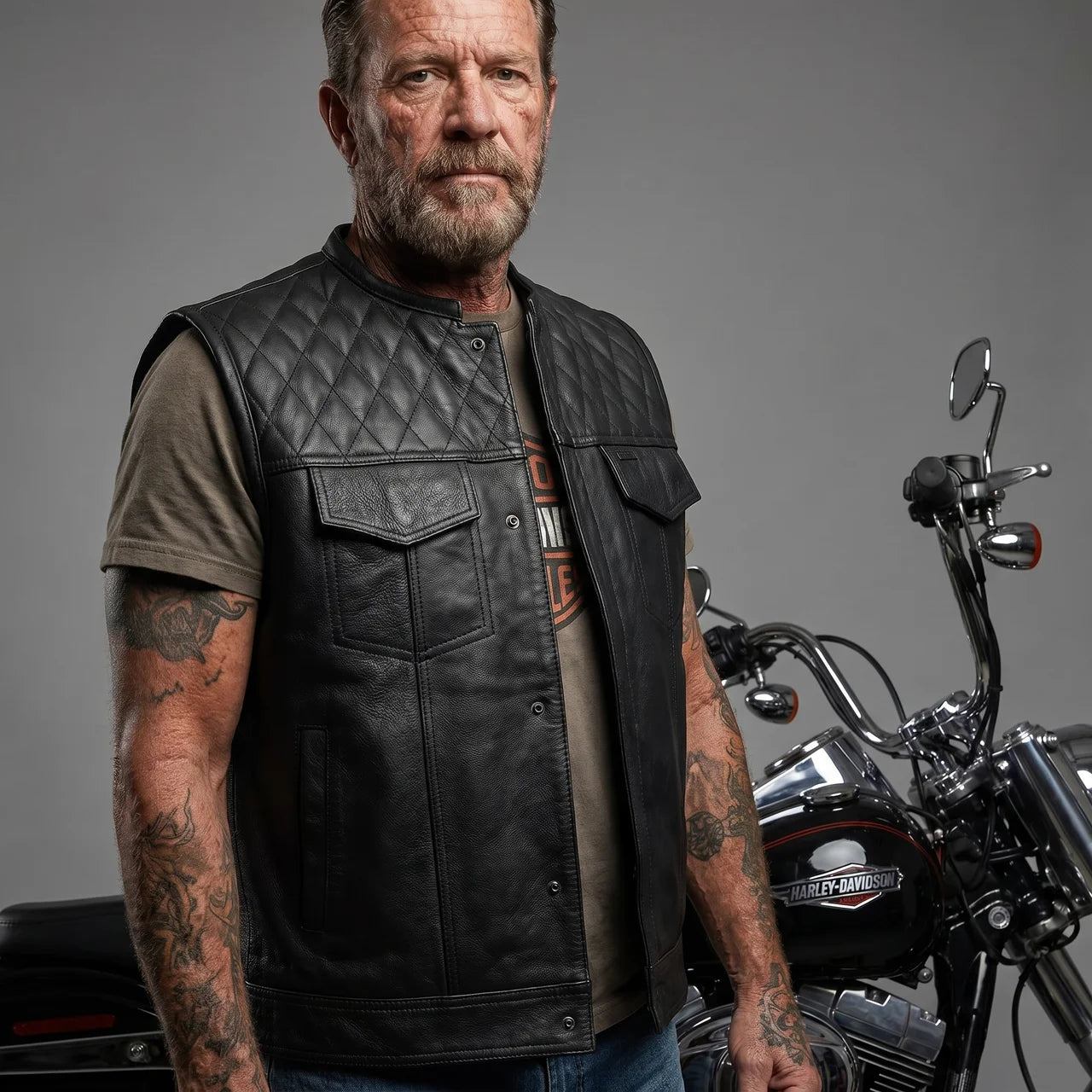 EKON Blackline Leather Moto Vest
