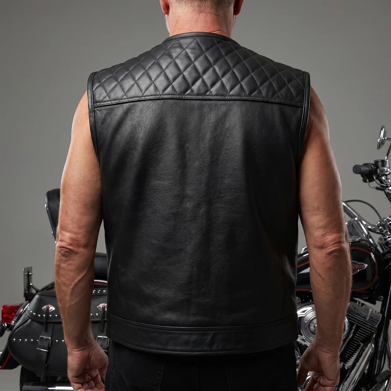 EKON Blackline Leather Moto Vest