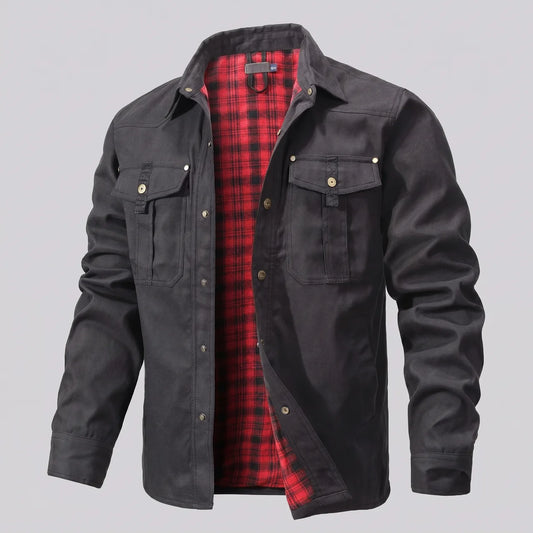EKON Plaid-Lined Western Jacket Black