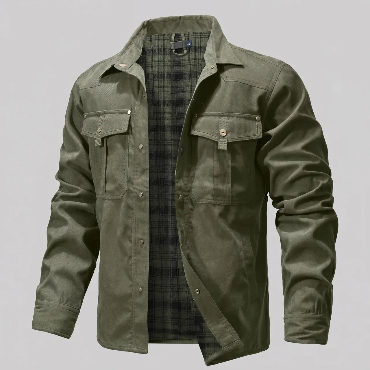 EKON Plaid-Lined Western Jacket Army Green