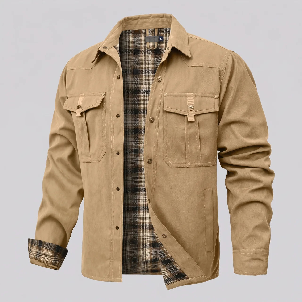 EKON Plaid-Lined Western Jacket Khaki