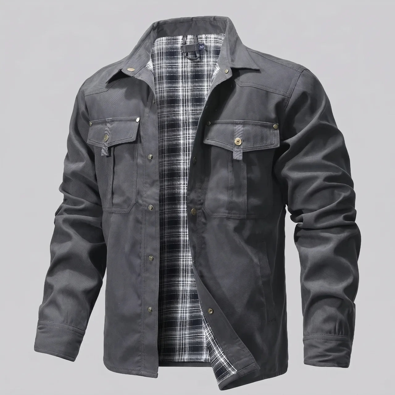 EKON Plaid-Lined Western Jacket Gray
