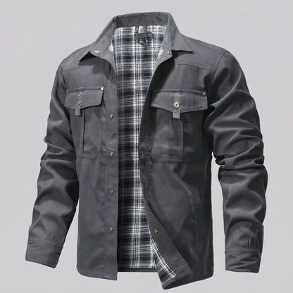 EKON Plaid-Lined Western Jacket Gray