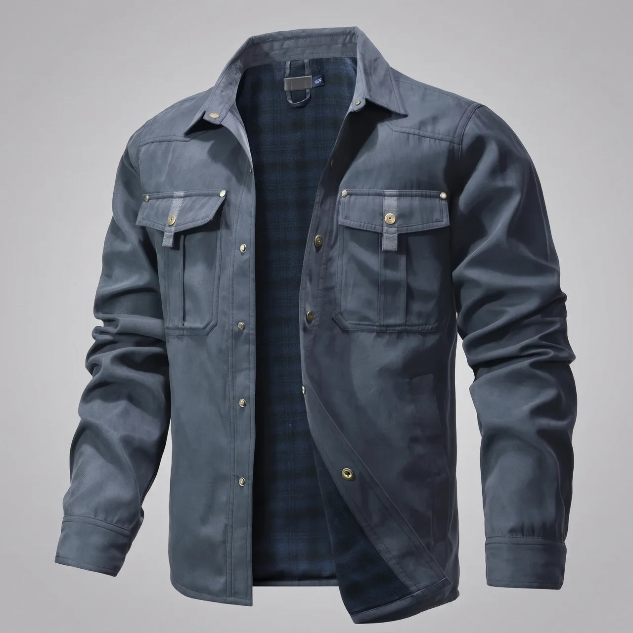 EKON Plaid-Lined Western Jacket Blue